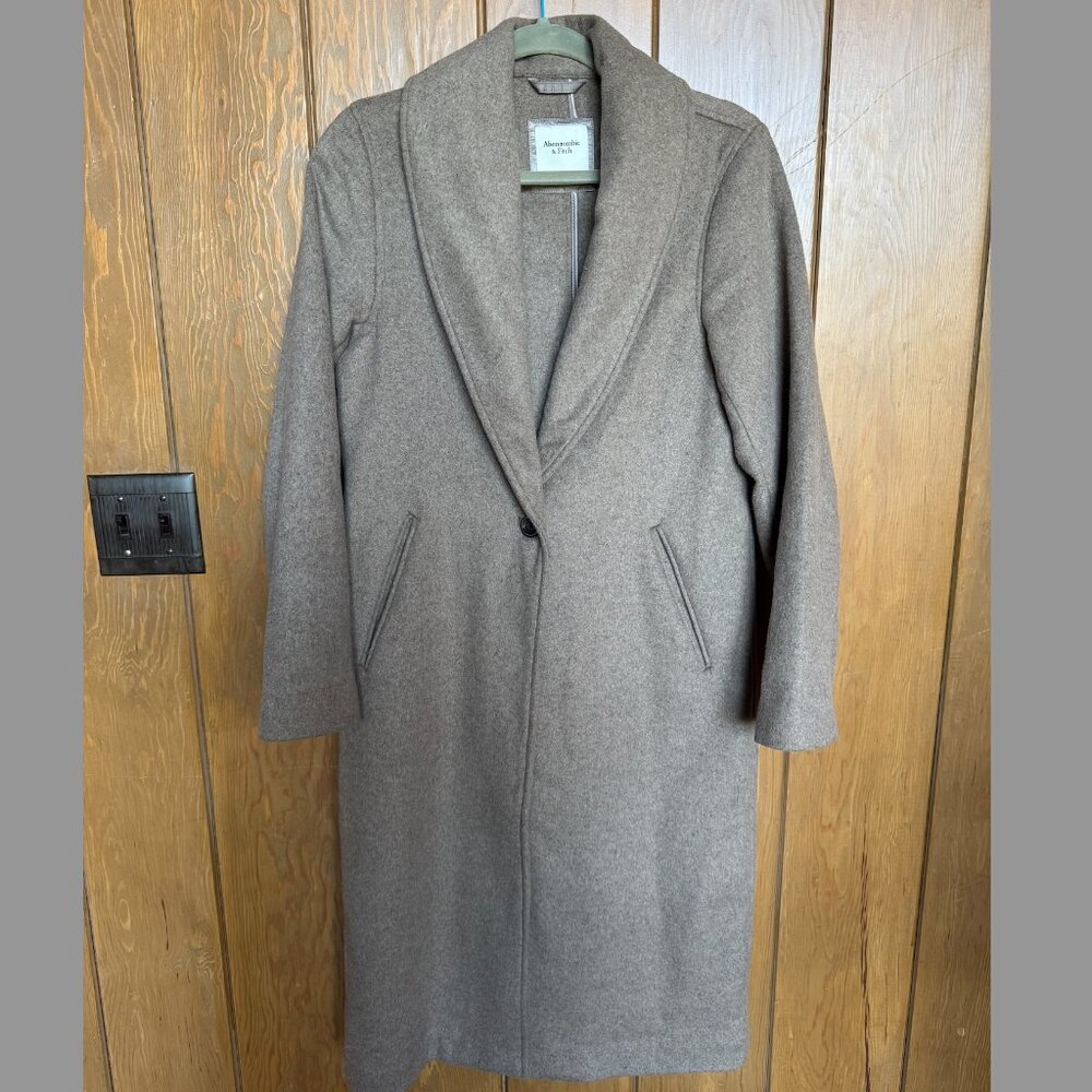 Womens Abercrombie & Fitch Brown Notched Lapel Long Pea Coat Jacket Size Small S